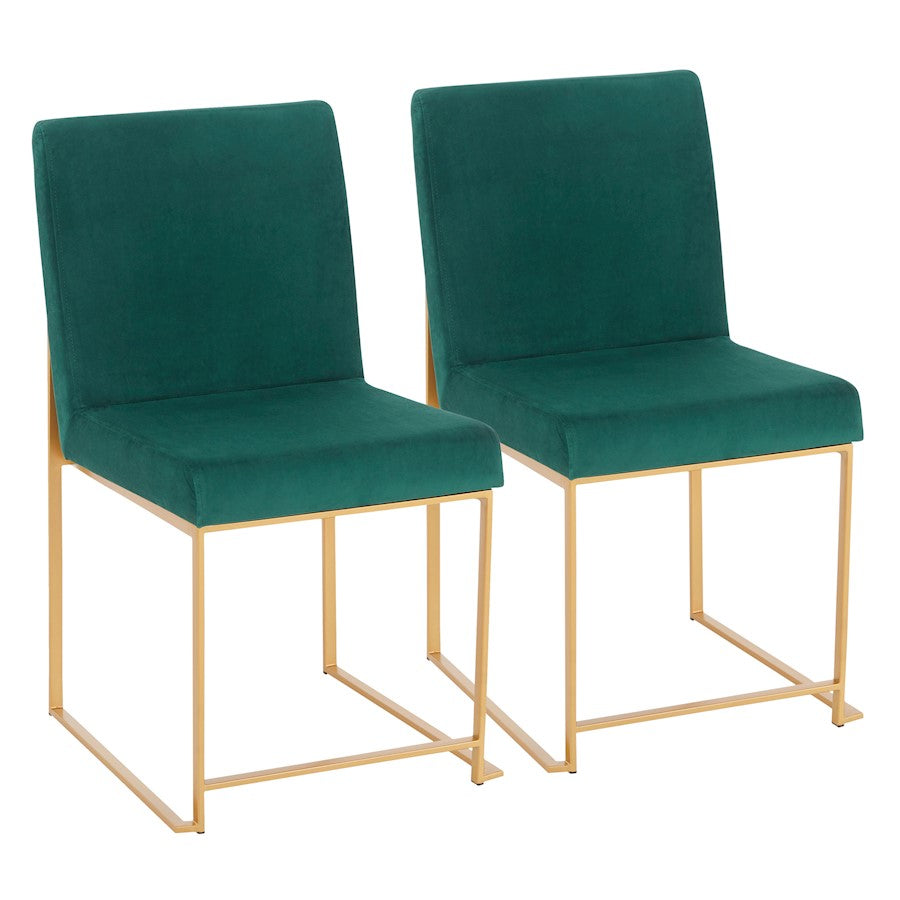 LumiSource Fuji Dining Chair Set of 2 | Gold Metal & Green Velvet | Dining Room & Office Seating | 21.5 x 18.5 x 33.5 in | Model DC-HBFUJIAUVGN2