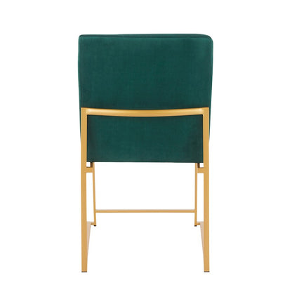 LumiSource Fuji Dining Chair Set of 2 | Gold Metal & Green Velvet | Dining Room & Office Seating | 21.5 x 18.5 x 33.5 in | Model DC-HBFUJIAUVGN2