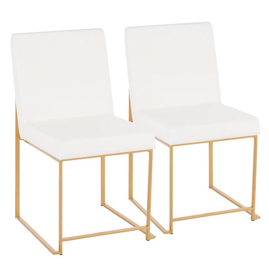 LumiSource Fuji Dining Chair Set of 2 | Gold Metal & White Velvet | Dining Room & Office Seating | 21.5 x 18.5 x 33.5 in | Model DC-HBFUJIAUVW2