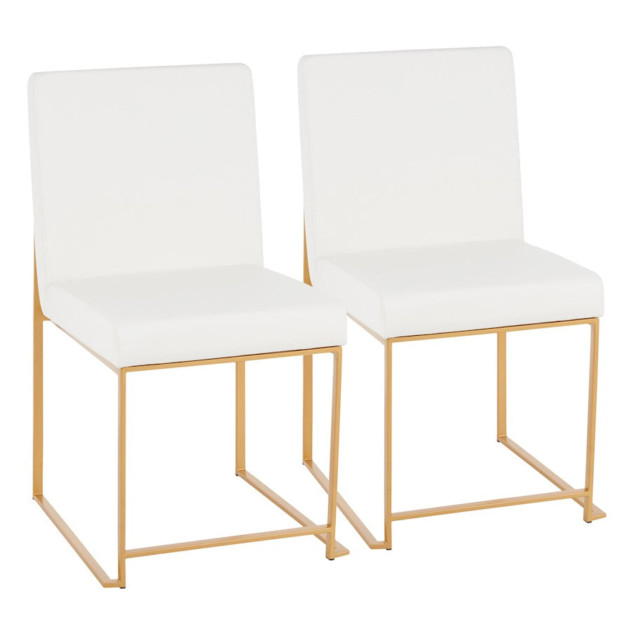 LumiSource Fuji High Back Dining Chair Set of 2 | Gold Metal & White PU | Dining Room & Office Seating | 18 x 22 x 34 in | Model DC-HBFUJIAUW2