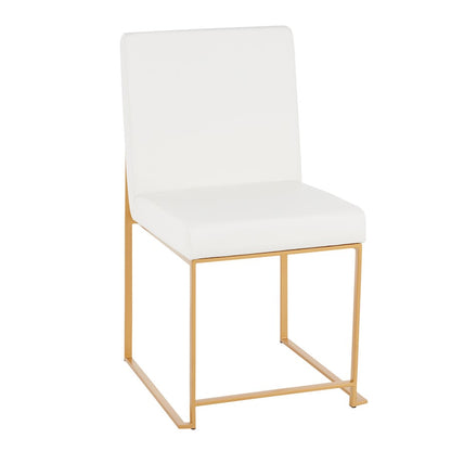 LumiSource Fuji High Back Dining Chair Set of 2 | Gold Metal & White PU | Dining Room & Office Seating | 18 x 22 x 34 in | Model DC-HBFUJIAUW2
