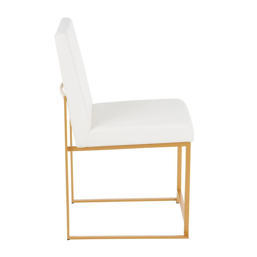 LumiSource Fuji High Back Dining Chair Set of 2 | Gold Metal & White PU | Dining Room & Office Seating | 18 x 22 x 34 in | Model DC-HBFUJIAUW2