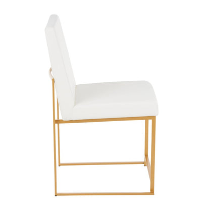LumiSource Fuji High Back Dining Chair Set of 2 | Gold Metal & White PU | Dining Room & Office Seating | 18 x 22 x 34 in | Model DC-HBFUJIAUW2