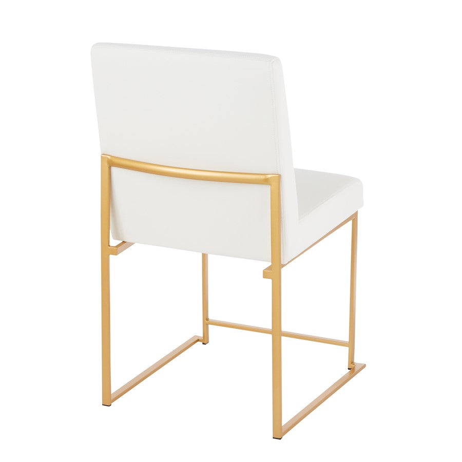 LumiSource Fuji High Back Dining Chair Set of 2 | Gold Metal & White PU | Dining Room & Office Seating | 18 x 22 x 34 in | Model DC-HBFUJIAUW2