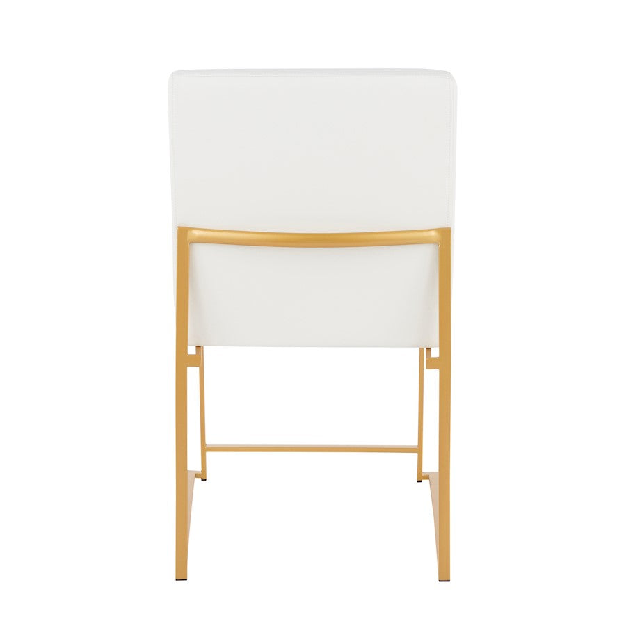 LumiSource Fuji High Back Dining Chair Set of 2 | Gold Metal & White PU | Dining Room & Office Seating | 18 x 22 x 34 in | Model DC-HBFUJIAUW2