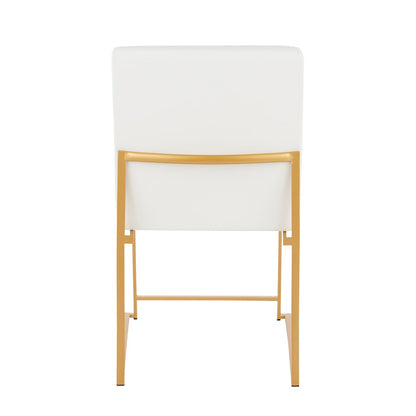 LumiSource Fuji High Back Dining Chair Set of 2 | Gold Metal & White PU | Dining Room & Office Seating | 18 x 22 x 34 in | Model DC-HBFUJIAUW2