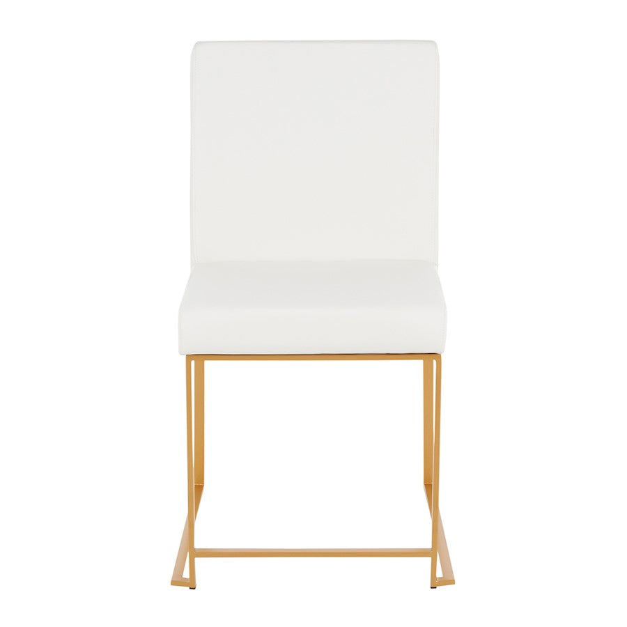 LumiSource Fuji High Back Dining Chair Set of 2 | Gold Metal & White PU | Dining Room & Office Seating | 18 x 22 x 34 in | Model DC-HBFUJIAUW2