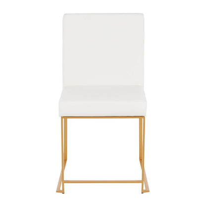 LumiSource Fuji High Back Dining Chair Set of 2 | Gold Metal & White PU | Dining Room & Office Seating | 18 x 22 x 34 in | Model DC-HBFUJIAUW2