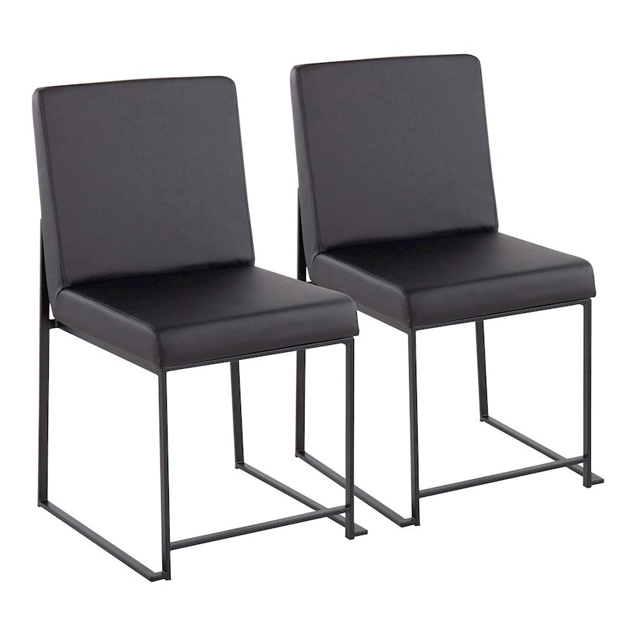 LumiSource Fuji High Back Dining Chair Set of 2 | Black Steel & Black PU | Dining Room & Office Seating | 18 x 22 x 34 in | Model DC-HBFUJIBKBK2