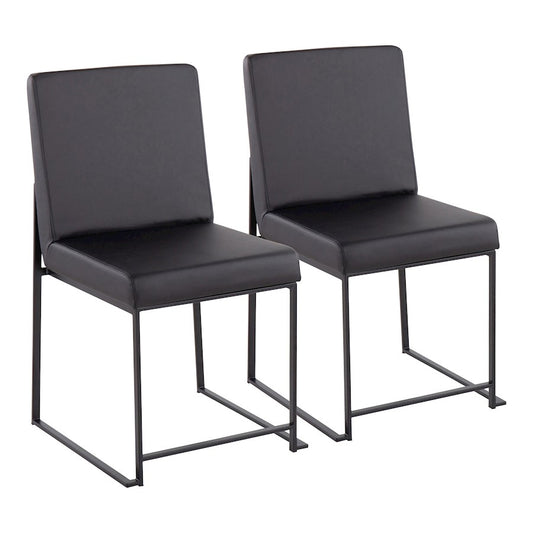 LumiSource Fuji High Back Dining Chair Set of 2 | Black Steel & Black PU | Dining Room & Office Seating | 18 x 22 x 34 in | Model DC-HBFUJIBKBK2