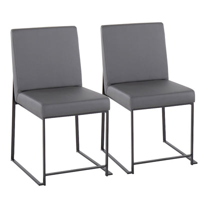 LumiSource Fuji High Back Dining Chair Set of 2 | Grey PU and Black Steel Frame | Dining Room & Home Office Seating | Model DC-HBFUJIBKGY2