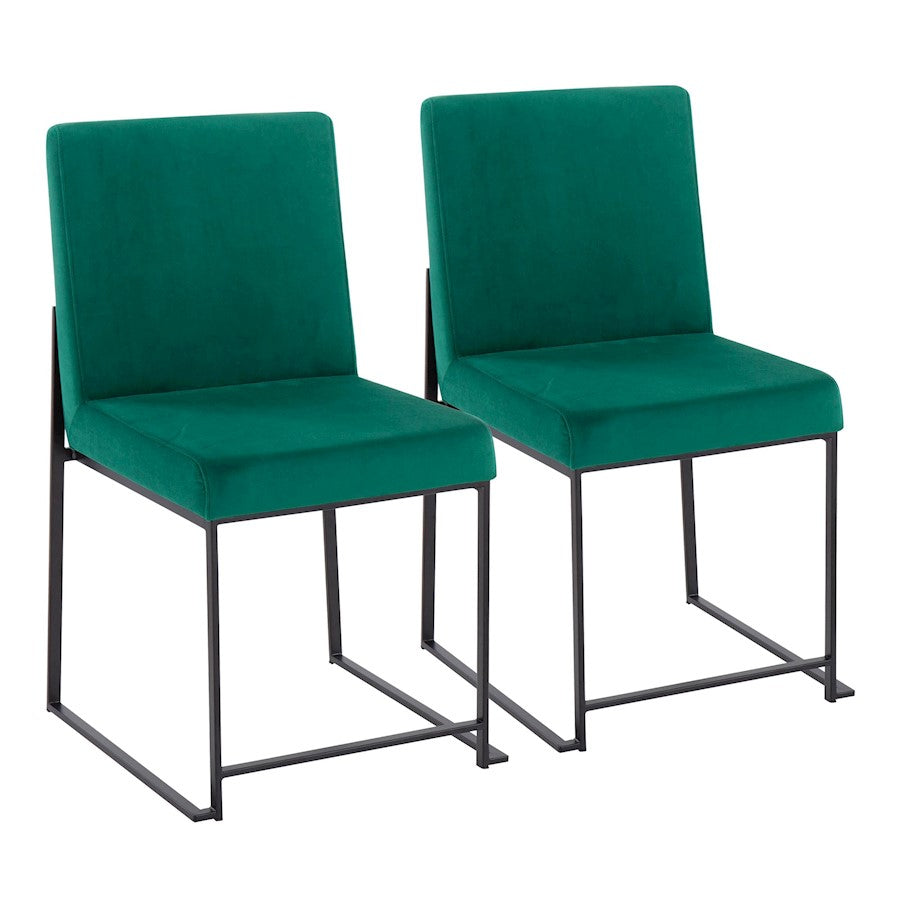 LumiSource Fuji High Back Dining Chair Set of 2 | Green Velvet and Black Steel Frame | Dining Room & Home Office Seating | Model DC-HBFUJIBKVGN2