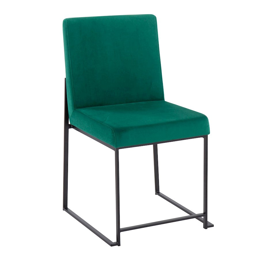 LumiSource Fuji High Back Dining Chair Set of 2 | Green Velvet and Black Steel Frame | Dining Room & Home Office Seating | Model DC-HBFUJIBKVGN2
