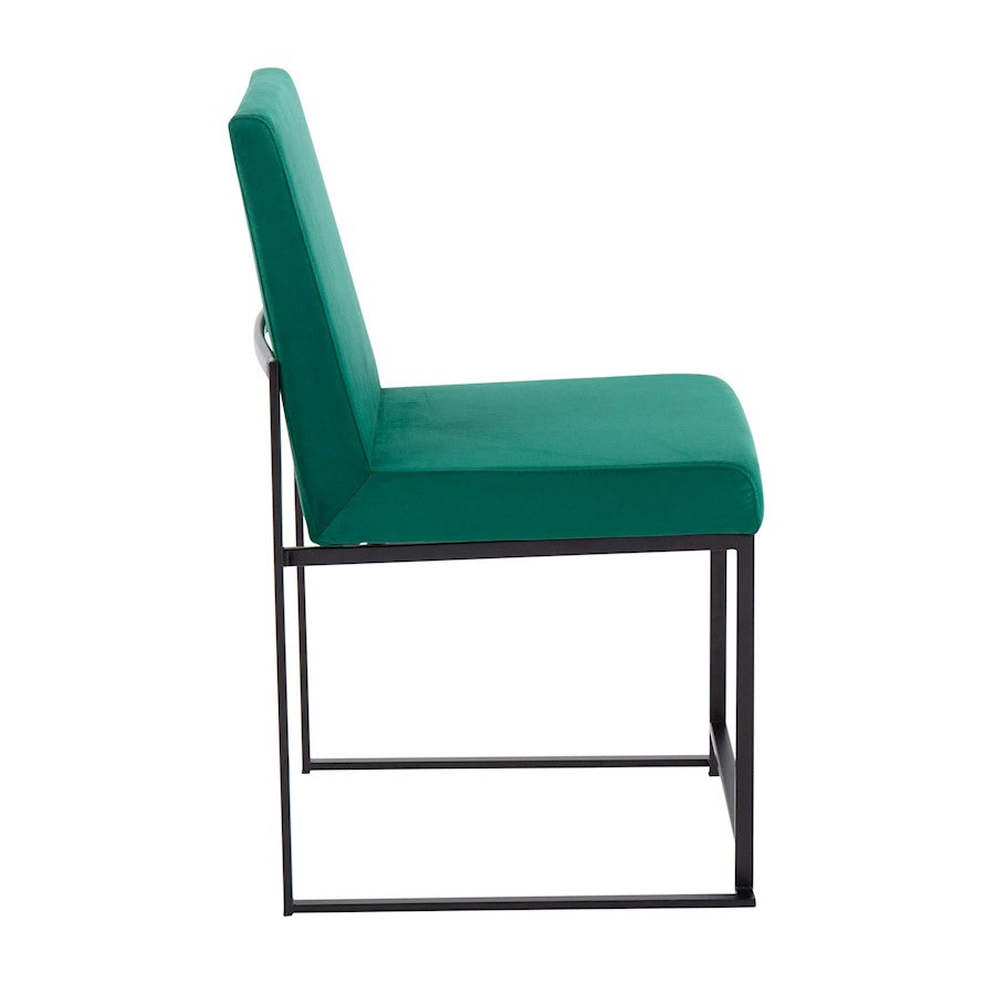LumiSource Fuji High Back Dining Chair Set of 2 | Green Velvet and Black Steel Frame | Dining Room & Home Office Seating | Model DC-HBFUJIBKVGN2