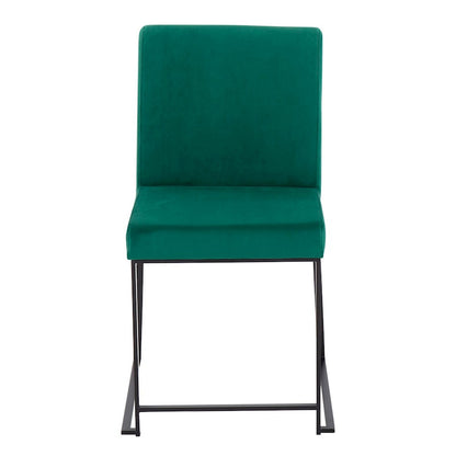 LumiSource Fuji High Back Dining Chair Set of 2 | Green Velvet and Black Steel Frame | Dining Room & Home Office Seating | Model DC-HBFUJIBKVGN2