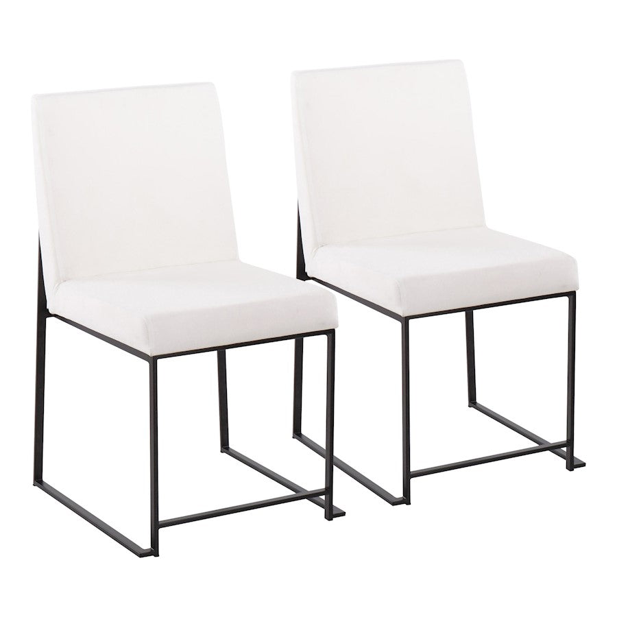 LumiSource Fuji High Back Dining Chair Set of 2 | Black Steel & White Velvet | Dining Room & Office Seating | Model DC-HBFUJIBKVW2