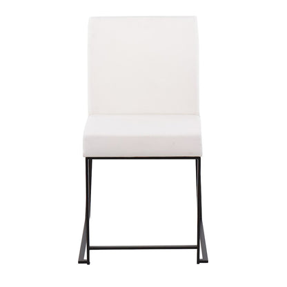 LumiSource Fuji High Back Dining Chair Set of 2 | Black Steel & White Velvet | Dining Room & Office Seating | Model DC-HBFUJIBKVW2