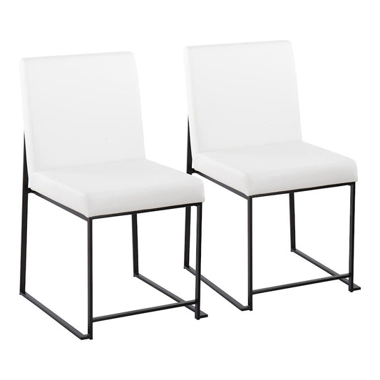 LumiSource Fuji High Back Dining Chair Set of 2 | Black Steel & White PU Leather | Dining Room & Office Seating | Model DC-HBFUJIBKW2