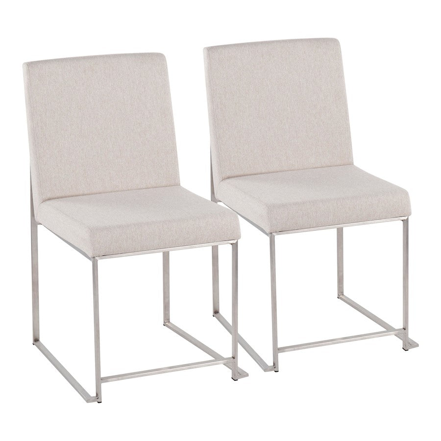 LumiSource Fuji High Back Dining Chair Set of 2 | Brushed Stainless Steel & Beige Fabric | Dining Room & Office Seating | Model DC-HBFUJISSBG2