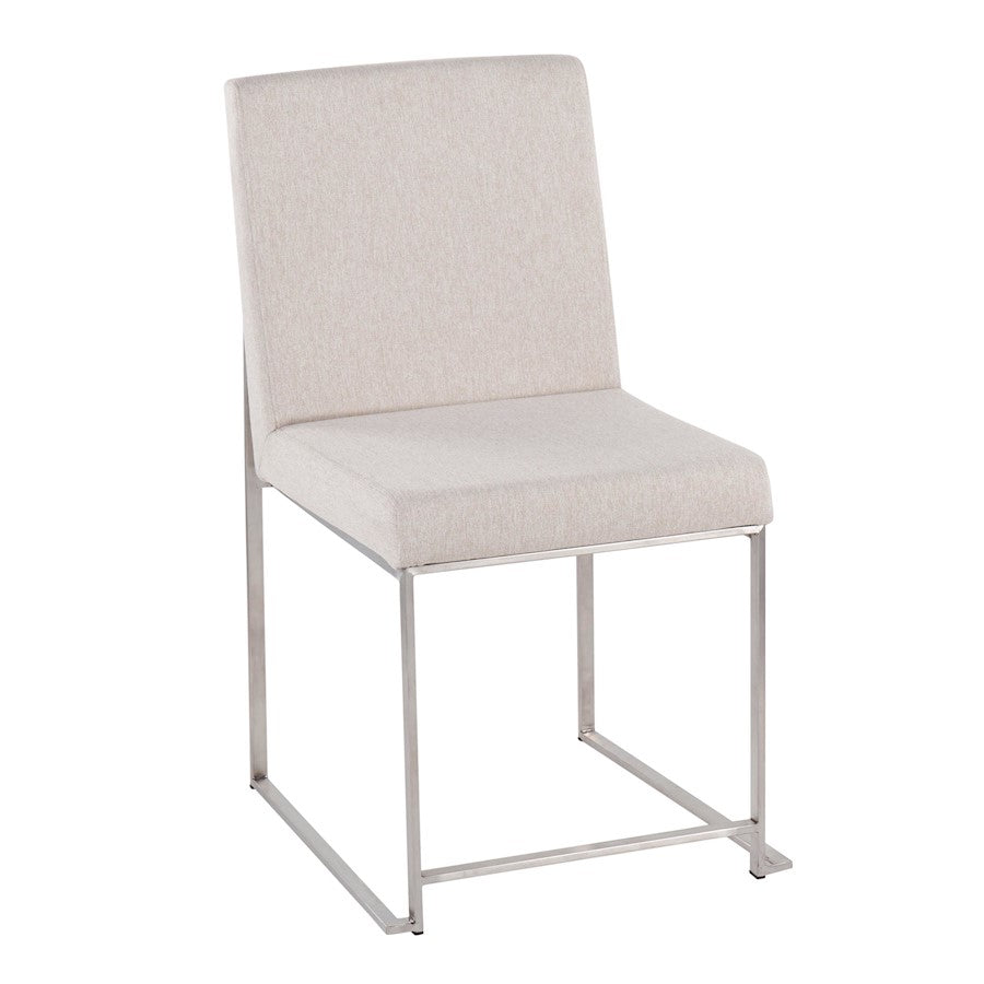 LumiSource Fuji High Back Dining Chair Set of 2 | Brushed Stainless Steel & Beige Fabric | Dining Room & Office Seating | Model DC-HBFUJISSBG2