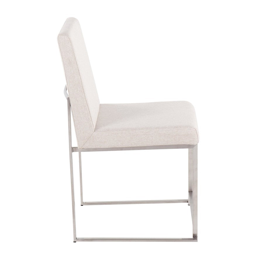 LumiSource Fuji High Back Dining Chair Set of 2 | Brushed Stainless Steel & Beige Fabric | Dining Room & Office Seating | Model DC-HBFUJISSBG2