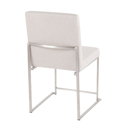 LumiSource Fuji High Back Dining Chair Set of 2 | Brushed Stainless Steel & Beige Fabric | Dining Room & Office Seating | Model DC-HBFUJISSBG2