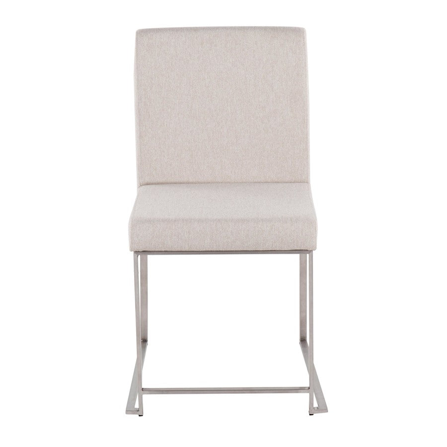 LumiSource Fuji High Back Dining Chair Set of 2 | Brushed Stainless Steel & Beige Fabric | Dining Room & Office Seating | Model DC-HBFUJISSBG2