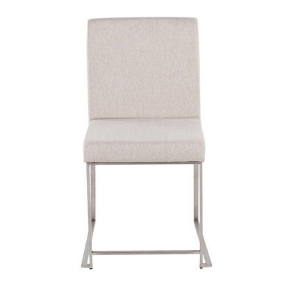 LumiSource Fuji High Back Dining Chair Set of 2 | Brushed Stainless Steel & Beige Fabric | Dining Room & Office Seating | Model DC-HBFUJISSBG2