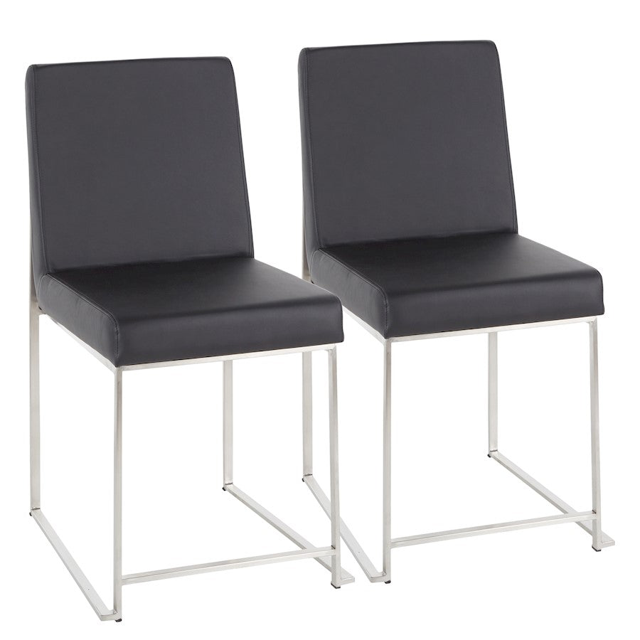 LumiSource Fuji High Back Dining Chair Set of 2 | Brushed Stainless Steel & Black PU Leather | Dining Room & Office Seating | Model DC-HBFUJISSBK2