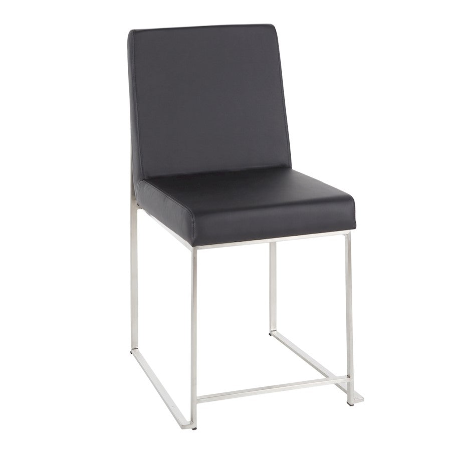 LumiSource Fuji High Back Dining Chair Set of 2 | Brushed Stainless Steel & Black PU Leather | Dining Room & Office Seating | Model DC-HBFUJISSBK2