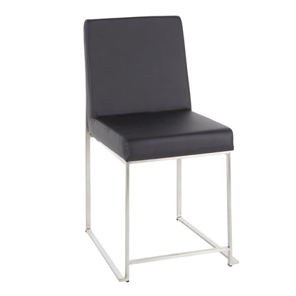 LumiSource Fuji High Back Dining Chair Set of 2 | Brushed Stainless Steel & Black PU Leather | Dining Room & Office Seating | Model DC-HBFUJISSBK2