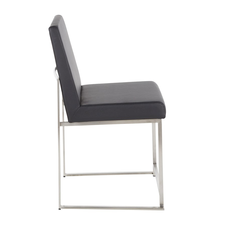 LumiSource Fuji High Back Dining Chair Set of 2 | Brushed Stainless Steel & Black PU Leather | Dining Room & Office Seating | Model DC-HBFUJISSBK2