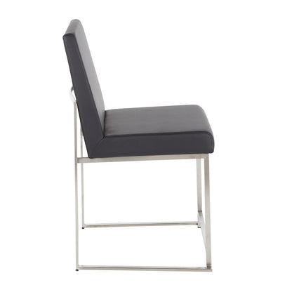 LumiSource Fuji High Back Dining Chair Set of 2 | Brushed Stainless Steel & Black PU Leather | Dining Room & Office Seating | Model DC-HBFUJISSBK2