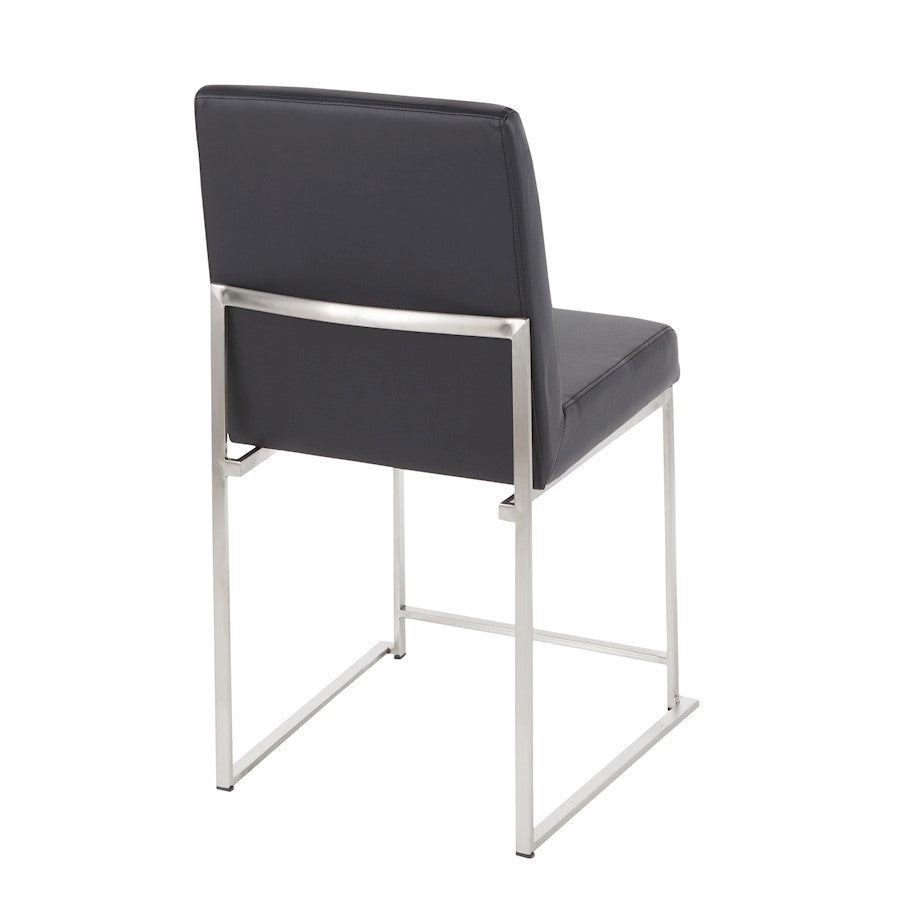 LumiSource Fuji High Back Dining Chair Set of 2 | Brushed Stainless Steel & Black PU Leather | Dining Room & Office Seating | Model DC-HBFUJISSBK2