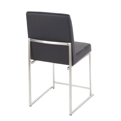 LumiSource Fuji High Back Dining Chair Set of 2 | Brushed Stainless Steel & Black PU Leather | Dining Room & Office Seating | Model DC-HBFUJISSBK2
