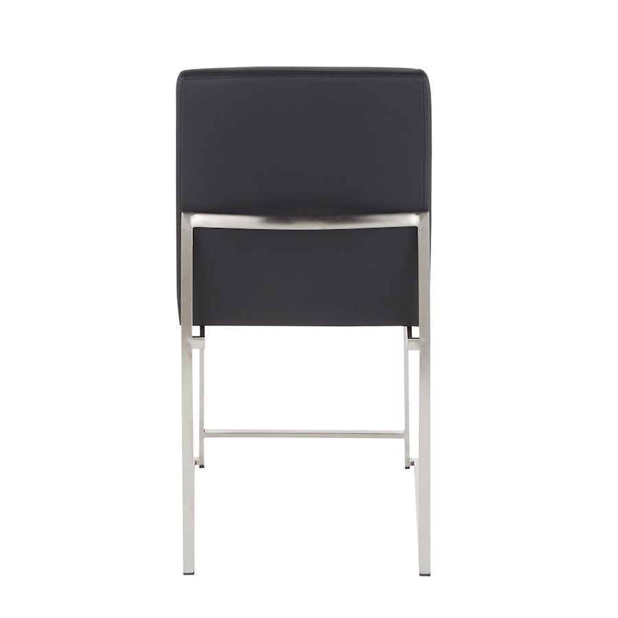 LumiSource Fuji High Back Dining Chair Set of 2 | Brushed Stainless Steel & Black PU Leather | Dining Room & Office Seating | Model DC-HBFUJISSBK2