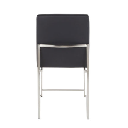 LumiSource Fuji High Back Dining Chair Set of 2 | Brushed Stainless Steel & Black PU Leather | Dining Room & Office Seating | Model DC-HBFUJISSBK2