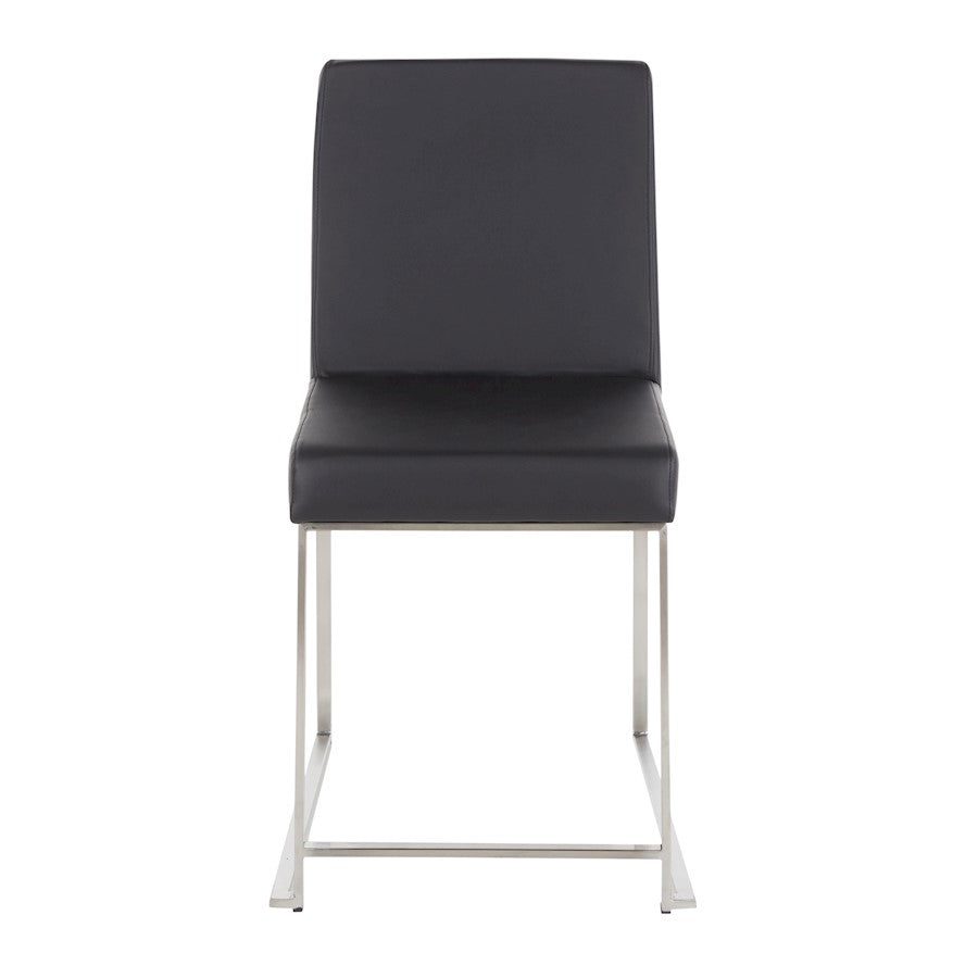 LumiSource Fuji High Back Dining Chair Set of 2 | Brushed Stainless Steel & Black PU Leather | Dining Room & Office Seating | Model DC-HBFUJISSBK2
