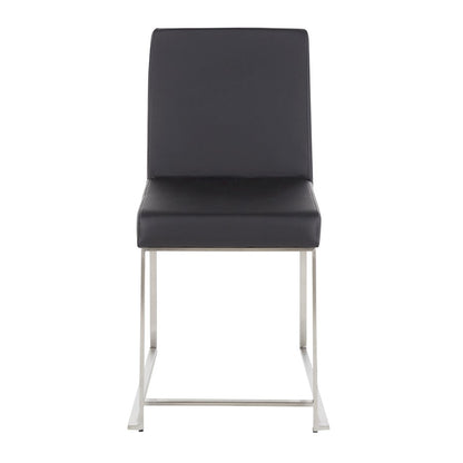 LumiSource Fuji High Back Dining Chair Set of 2 | Brushed Stainless Steel & Black PU Leather | Dining Room & Office Seating | Model DC-HBFUJISSBK2