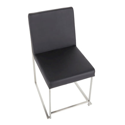 LumiSource Fuji High Back Dining Chair Set of 2 | Brushed Stainless Steel & Black PU Leather | Dining Room & Office Seating | Model DC-HBFUJISSBK2