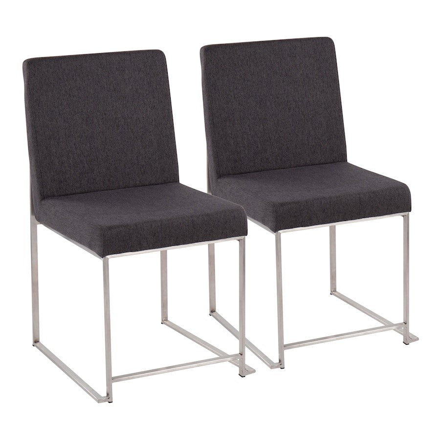 LumiSource Fuji High Back Dining Chair Set of 2 | Brushed Stainless Steel & Charcoal Fabric | Dining Room & Home Office | Model DC-HBFUJISSCHAR2