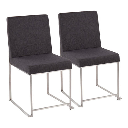 LumiSource Fuji High Back Dining Chair Set of 2 | Brushed Stainless Steel & Charcoal Fabric | Dining Room & Home Office | Model DC-HBFUJISSCHAR2