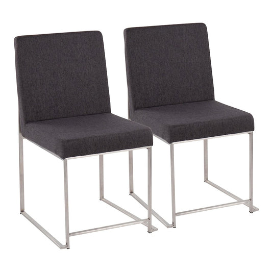 LumiSource Fuji High Back Dining Chair Set of 2 | Brushed Stainless Steel & Charcoal Fabric | Dining Room & Home Office | Model DC-HBFUJISSCHAR2