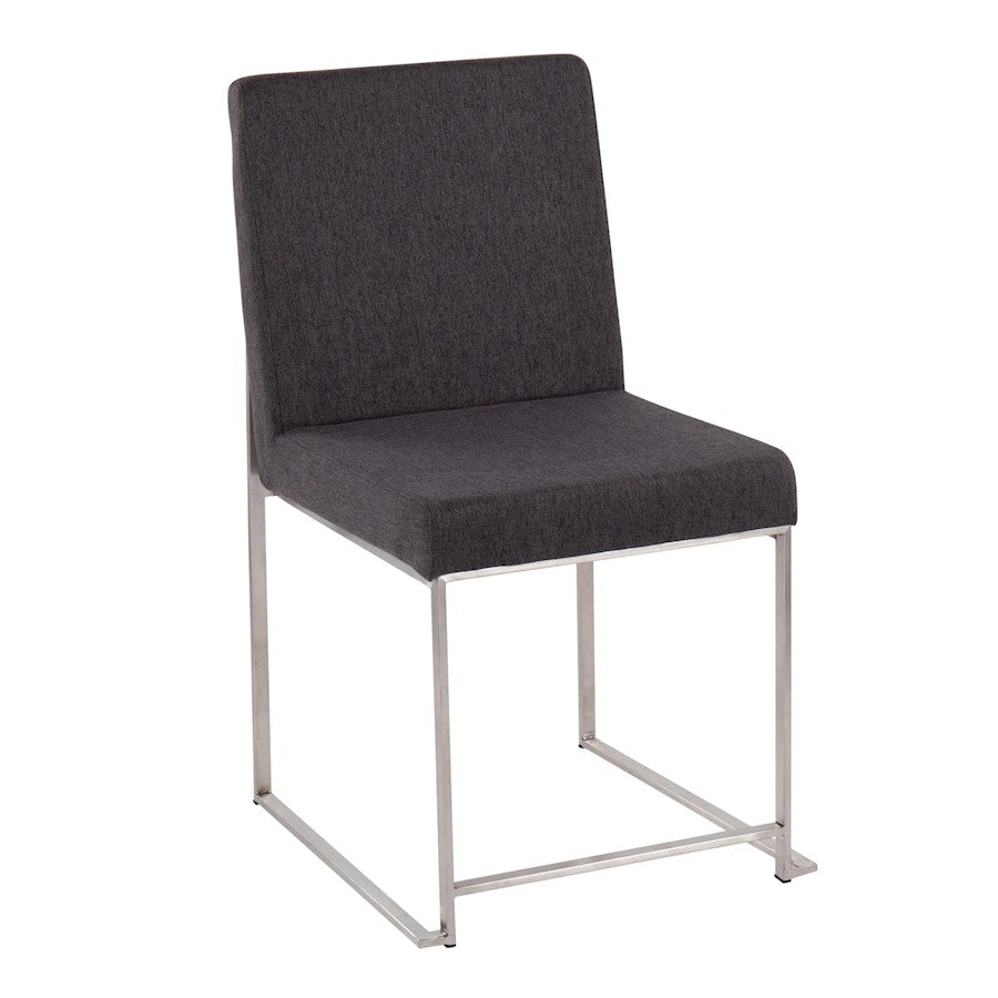 LumiSource Fuji High Back Dining Chair Set of 2 | Brushed Stainless Steel & Charcoal Fabric | Dining Room & Home Office | Model DC-HBFUJISSCHAR2