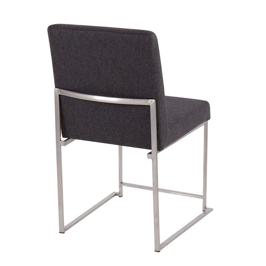 LumiSource Fuji High Back Dining Chair Set of 2 | Brushed Stainless Steel & Charcoal Fabric | Dining Room & Home Office | Model DC-HBFUJISSCHAR2