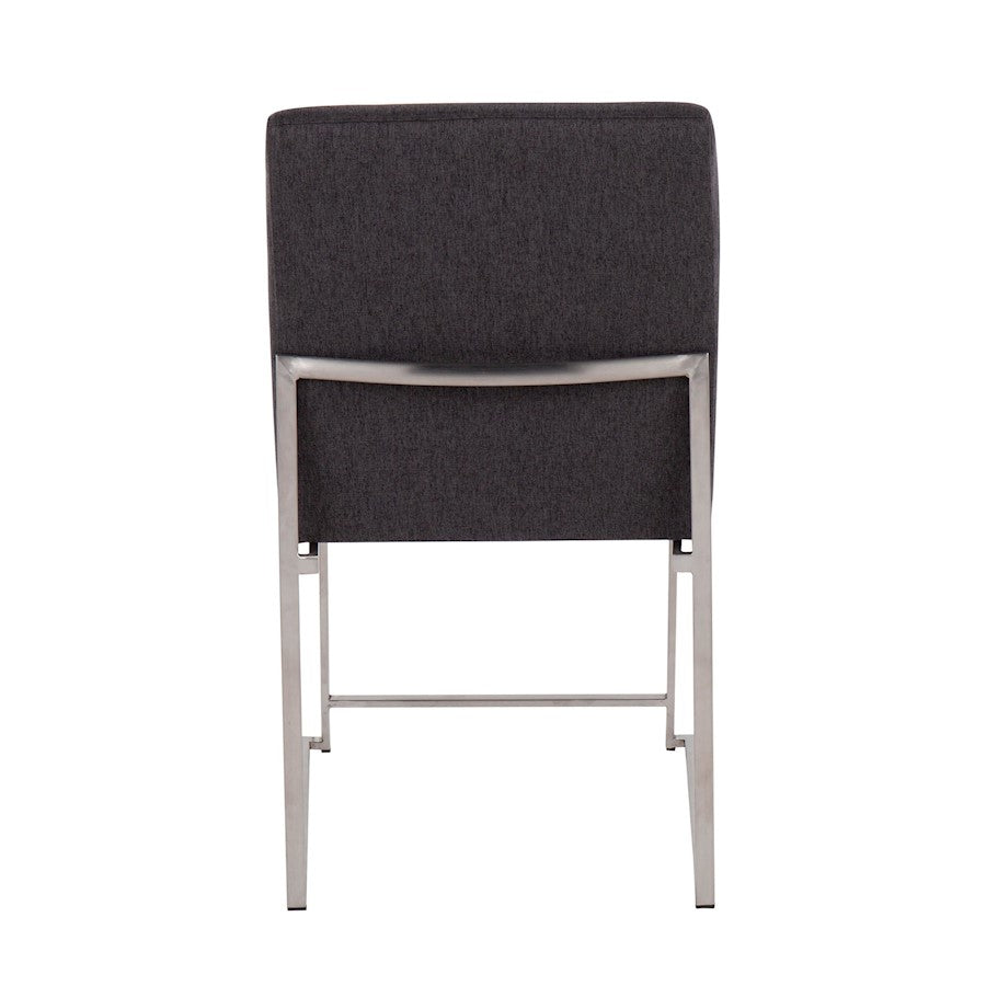 LumiSource Fuji High Back Dining Chair Set of 2 | Brushed Stainless Steel & Charcoal Fabric | Dining Room & Home Office | Model DC-HBFUJISSCHAR2
