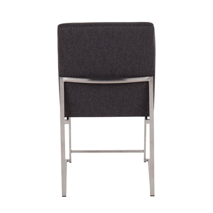 LumiSource Fuji High Back Dining Chair Set of 2 | Brushed Stainless Steel & Charcoal Fabric | Dining Room & Home Office | Model DC-HBFUJISSCHAR2