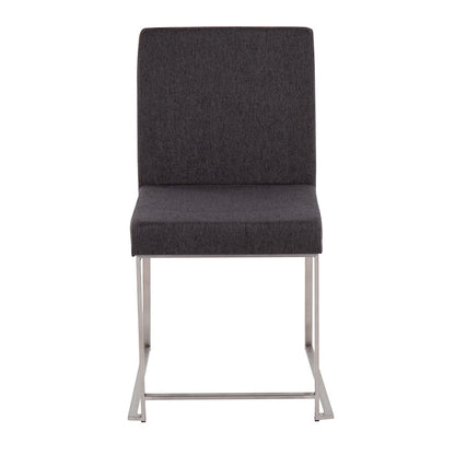 LumiSource Fuji High Back Dining Chair Set of 2 | Brushed Stainless Steel & Charcoal Fabric | Dining Room & Home Office | Model DC-HBFUJISSCHAR2