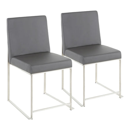 LumiSource Fuji High Back Dining Chair Set of 2 | Brushed Stainless Steel & Grey PU Leather | Dining Room & Home Office | Model DC-HBFUJISSGY2