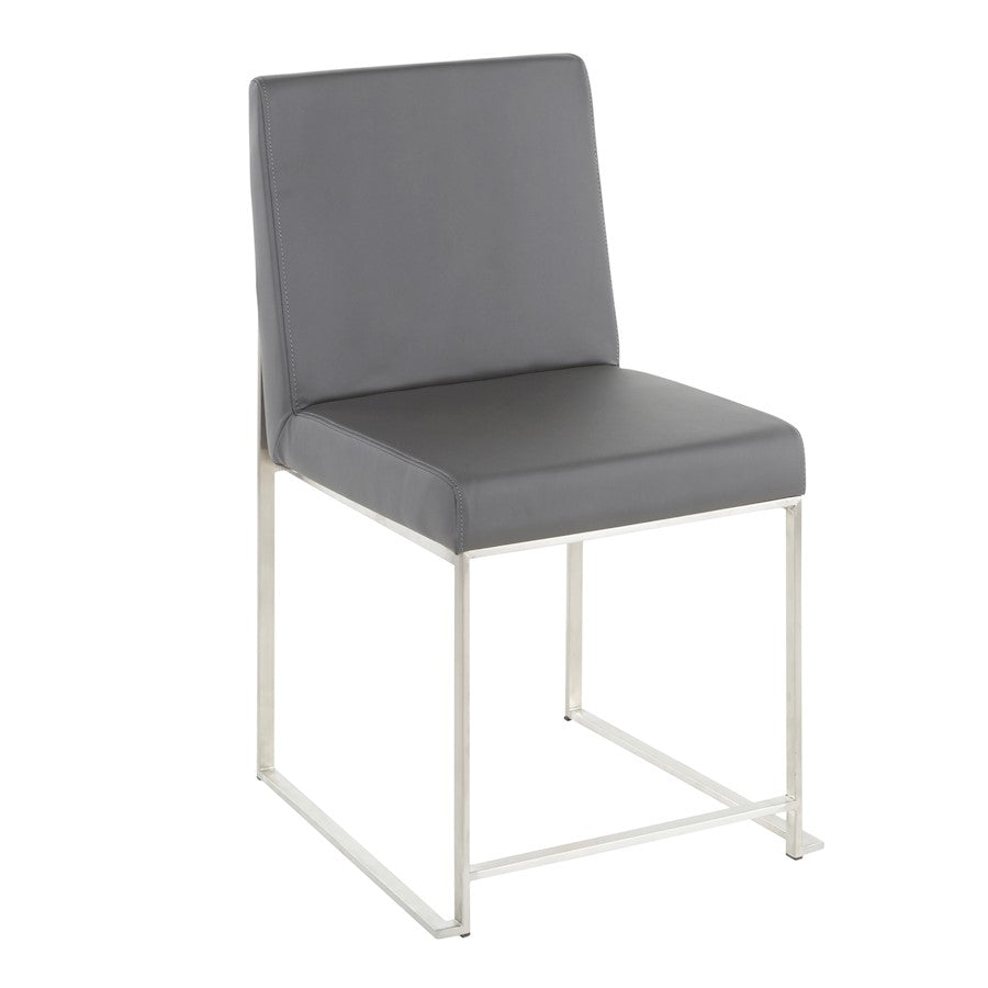 LumiSource Fuji High Back Dining Chair Set of 2 | Brushed Stainless Steel & Grey PU Leather | Dining Room & Home Office | Model DC-HBFUJISSGY2